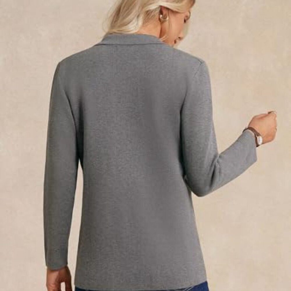 Soft Knit Blazer Cardigan Open Front Pockets Work Casual Fall Essential - Picture 5 of 8